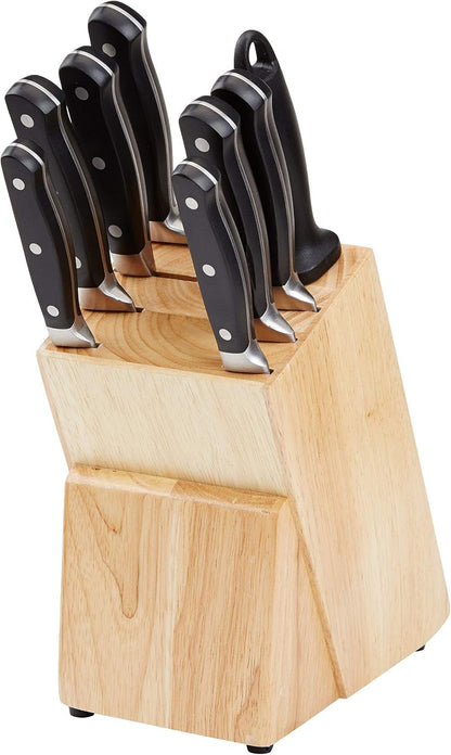9-Piece High-Carbon Stainless Steel Kitchen Knife Set with Ergonomic Handles, Full Tang Construction, Pine Wood Block, Black4