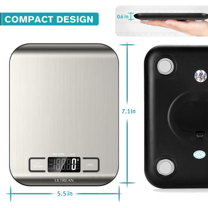 Food Scale, Digital Kitchen Scale with LCD Display, Weight Grams and Ounces for Baking Cooking and Meal Prep, 6 Units with Tare Function, 304 Stainless Steel, 11Lb (Batteries Included)7