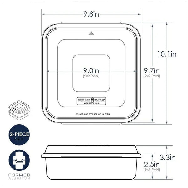 Natural Aluminum Commercial Square Cake Pan with Lid, Exterior 9.88 X 9.88 Inches6