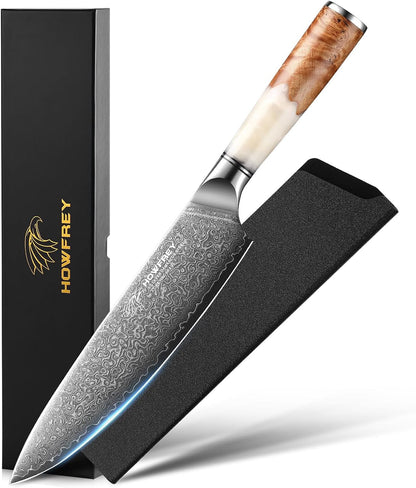 Damascus Chef Knife 8 Inch, 67-Layer Japanese Kitchen Knives Sharp VG-10 High Carbon Stainless Steel with Ergonomic Pakkawood Handles, Elegant Gift Box Packaging for Home and Kitchen1