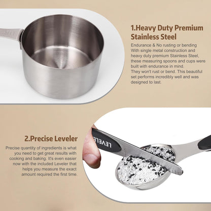Magnetic Measuring Cups and Spoons Set, 5 Stainless Steel Magnetic Measuring Cup and 8 Double Sided Measuring Spoons with 1 Leveler，Kitchen Gadgets for Cooking & Baking4
