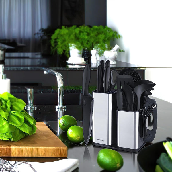 Kitchen Utensils Set,18-Piece Cooking Utensils and Knife Set,Black2