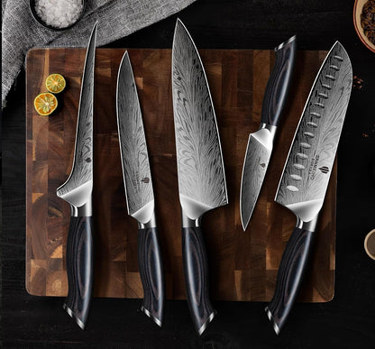 5PCS Knife Set, Kitchen Knife Sets in Powder Steel | Ultra Sharp Japanese Knives Set High Carbon Steel Chef Knives Sets, Cooking Knives Set with Ergonomic Pakkawood Handle7