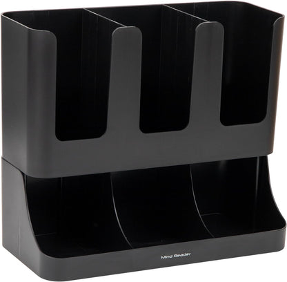 Condiment Station, 13 Inch Countertop Coffee Bar Organizer with 6 Compartments, Storage Caddy for Cups, Lids and Packets, Plastic, Black7