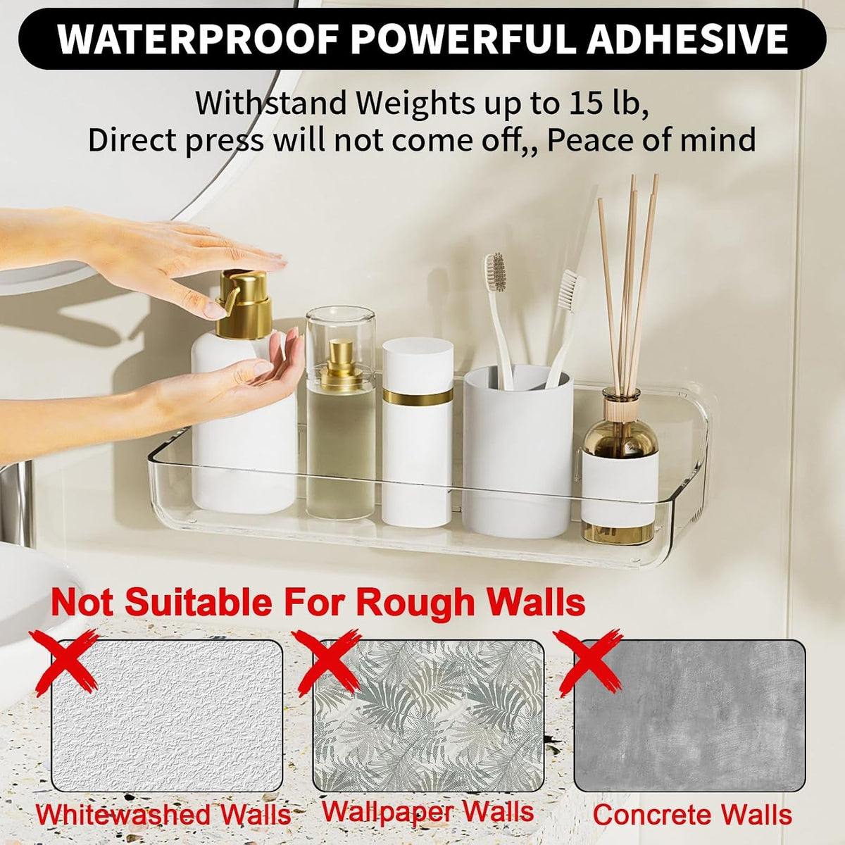 plastic-wall-mount-organizer-adhesive-clear-acrylic-shelf-no-drilling-hang-walls-shower-caddies-with-self-adhesive-tape-for-bathroom-kitchen-utility-room-3-8d-x-12-8-w-x-3-3-h