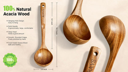 Wooden Ladle for Soup, 100% Natural Acacia Wood with 12.4″ Long Handle, No-Scratch Cookware Surface, Wooden Soup Ladle for Cooking, Gravy, Sauce, Porridge3