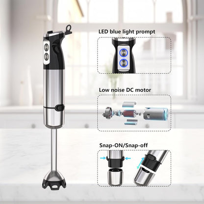 Immersion Blender Handheld, 5 in 1 Hand Mixer Electric Handheld for Kitchen, Corded Stick Hand Emulsion Blender with Chopper Beaker Whisk and Milk Frother for Baby Food, Smoothie, Puree, Soup, Sauces5