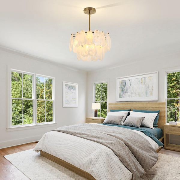 Modern Gold Chandeliers, 17.7" Luxury Cloud Glass Light Fixture, 2-Layer round Ceiling Hanging Light Fixture for Bedroom Dining Room Kitchen Island Living Room Entryway Bar Farmhouse 6-Light7