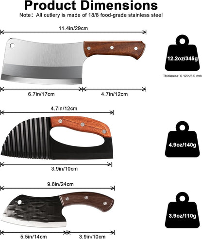 3Pcs 7 Inch Meat Cleaver Knife, Professional Butcher Knife, Heavy Duty Bone Chopper, Ergonomic Non-Slip Handle for Bone Cutting, Vegetable Chopping, Restaurant, Kitchen(Style A)7