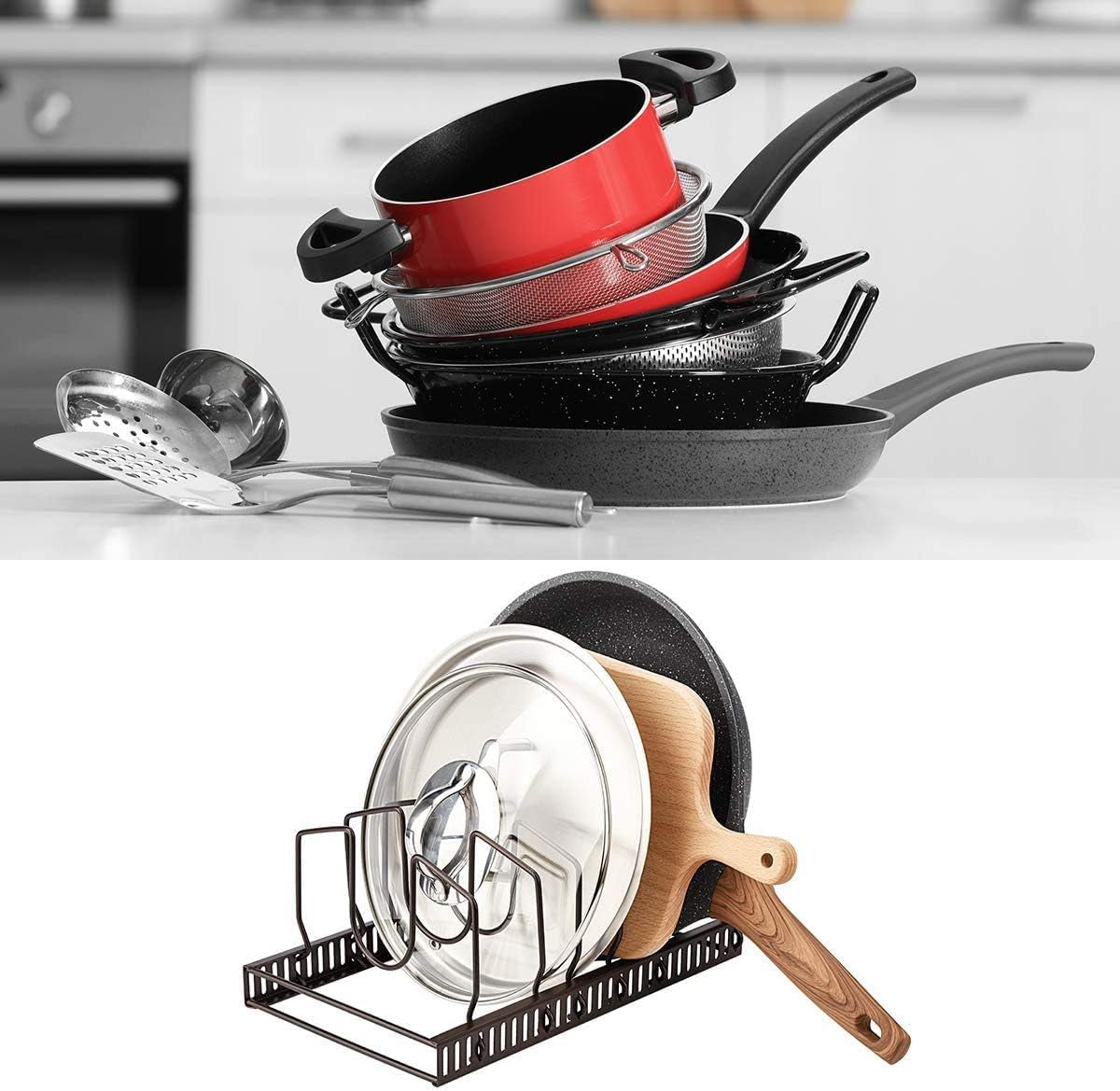 pot-lids-organizer-rack-for-cabinet-and-countertop-7-pan-lids-and-bakeware-organizer-rack-holder-with-7-adjustable-compartments-brown