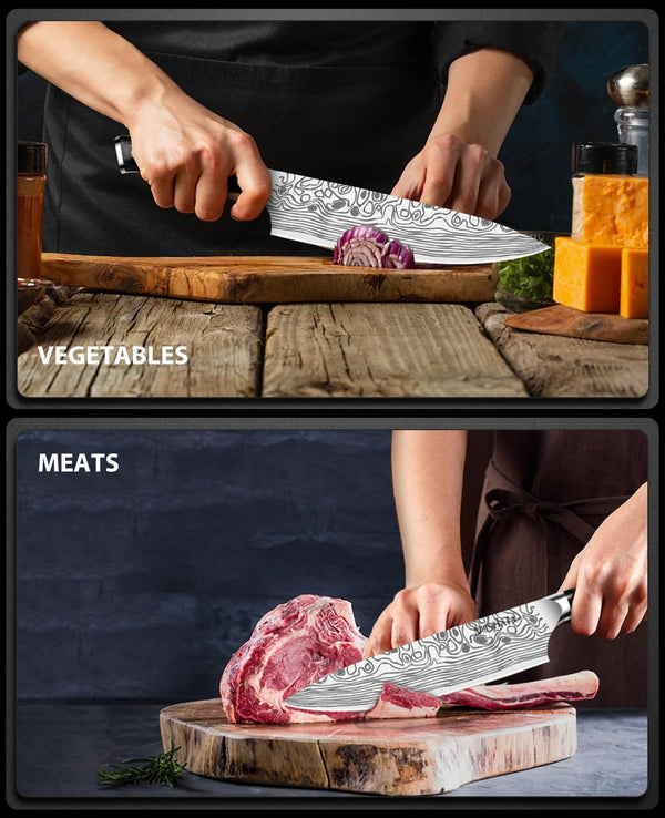 8" Super Sharp Professional Chef'S Knife with Finger Guard and Knife Sharpener, German High Carbon Stainless Steel EN1.4116 with Micarta Handle and Gift Box5