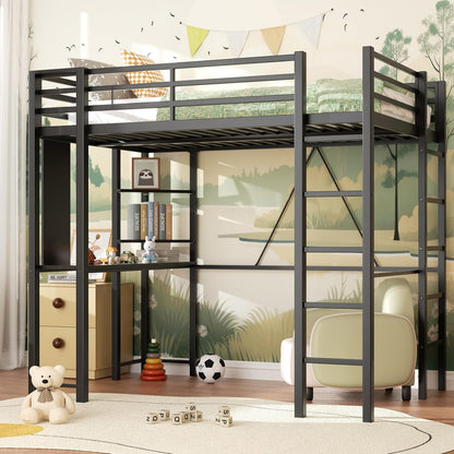 Loft Bed Full Size with Desk and Storage Shelves, Frame with 2 Side Ladders for Kids, Teens Adults, Spcace-Saving Noise-Free and Anti-Tilt Design, Black8