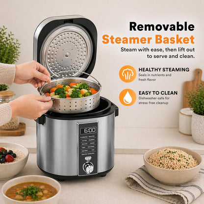 Top Chef 11-In-1 Digital Multicooker with Rice Cooker, Slow Cooker, Yogurt Maker and Steamer, One-Touch Presets, LED Display, Nonstick Pot, Keep Warm, 6-Cup Capacity5