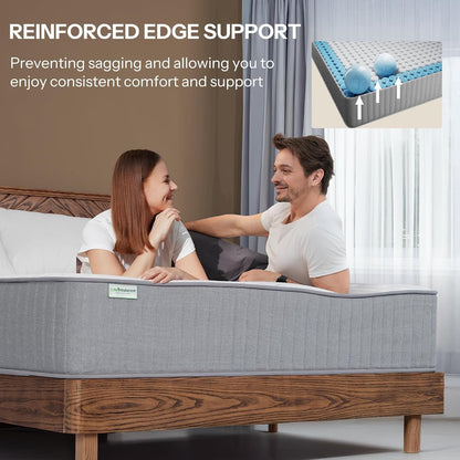 Hybrid Queen Mattress 10 Inch – Made in USA Medium Feel Queen Bed Mattress with Pocketed Coils & Cooling Gel Memory Foam, Reinforced Edge Support, Certipur-Us Certified, Bed in a Box, SE-10-Q8