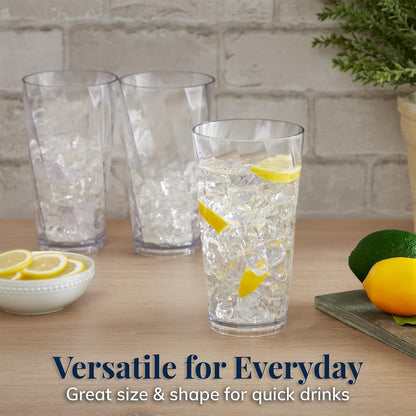 Optix Plastic Reusable Drinking Glasses (Set of 8) 20Oz Water Cups in Clear | Bpa-Free Tumblers, Made in USA | Top-Rack Dishwasher Safe3