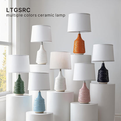 White Ceramic Table Lamps Set of 2, 18.5" Modern Bedside Lamps for Night Stands, Decor Classic Small Lamps for Living Room End Tables, Farmhouse Boho Lamp for Bedroom Office, LED Bulbs Included7