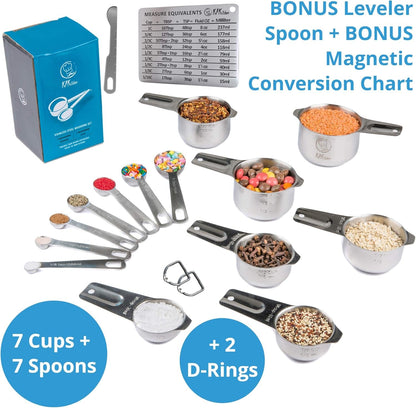 Measuring Cups and Spoons Set, 16-Piece Stainless Steel, Leveler & Chart2