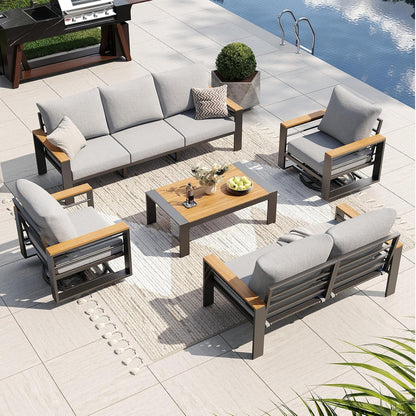 Aluminum Patio Furniture Set with Swivel Chairs & Fire Pit Table1