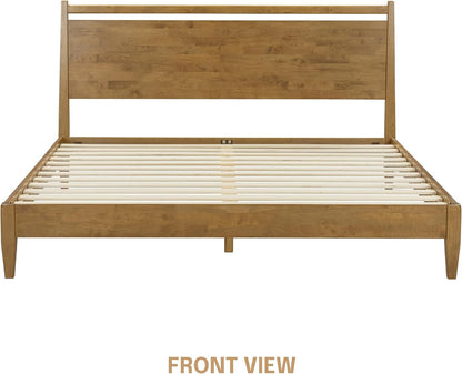 Adept Wooden Bed Frame with Headboard, Solid Wood Foundation with Silent Slats and Wood Central Supports, 1000 Lb Capacity, Effortless Assembly, King - Teak Look3
