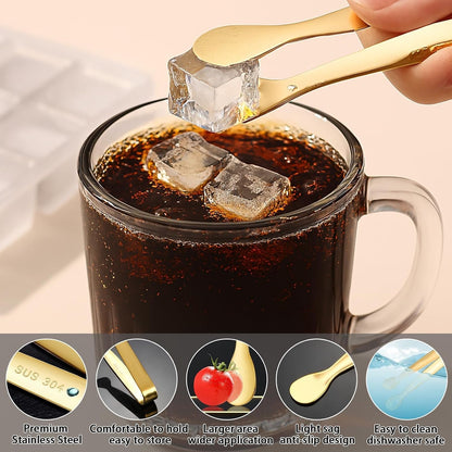 8PCS Gold Mini Metal Tongs,4.3"/11Cm,Stainless Steel 304,For Ice Cube,Sugar | Kitchen Accessories for Serving Food, Salad, Toaster, Desserts3