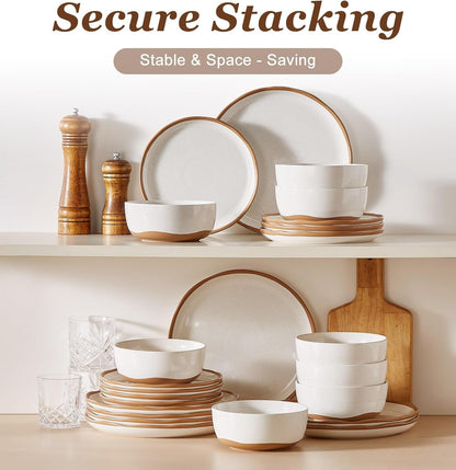 24 Piece Dinnerware Sets for 8 - Farmhouse Ceramic Plates and Bowls Sets - Scratch Resistant Stoneware Dishes Set, Dishwasher & Microwave Safe, Stack Compactly Dishware - Vintage White8