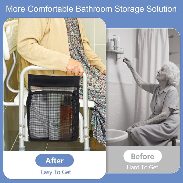 2 Pack Hanging Shower Caddy for Shower Chair, Mesh Shower Caddy with Hooks for Elderly, Pregnant, Patient, and Disabled, Also Suitable for Dorm, Gym, RV, Travel and Kitchen4