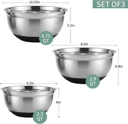 3-Piece Black Stainless Steel Mixing Bowls Set with Non-Slip Silicone Base5