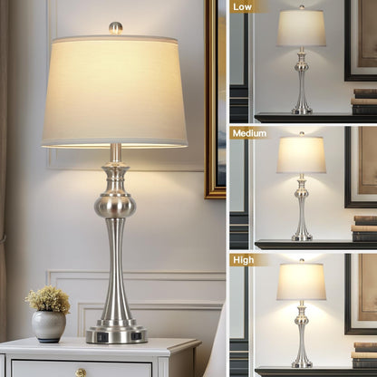 28.75" Silver Table Lamps for Living Room,Touch Lamps for Bedrooms Set of 2 - Nightstand Table Lamp with USB C+A, 3 Way Dimmable Bedside Lamps End Tables Brushed Nickel3