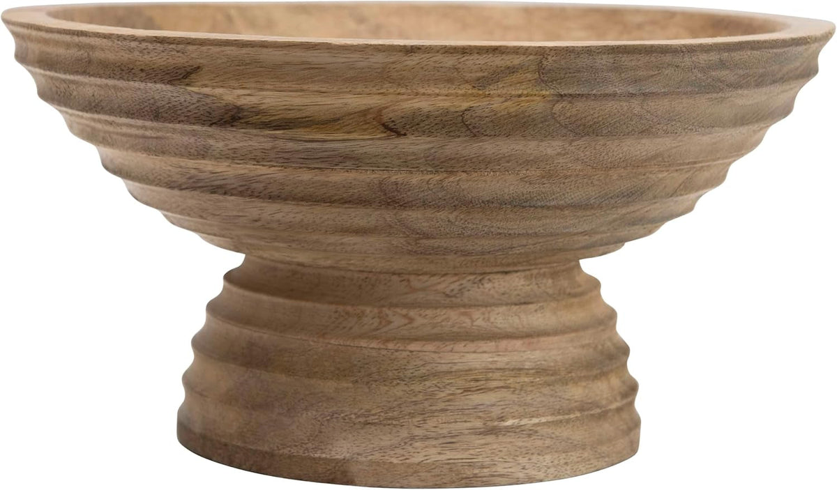 creative-co-op-ridged-mango-wood-footed-bowl-brown