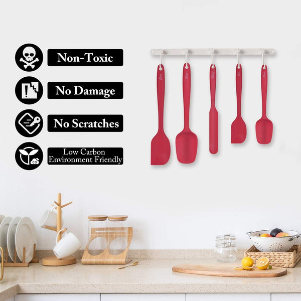 Heat Resistant 600℉ Bpa-Free Silicone Rubber Spatula Set, Kithchen Cooking Spatulas, Baking, Mixing, for Non Stick Cookware, Dishwasher Safe, Red Set of 55