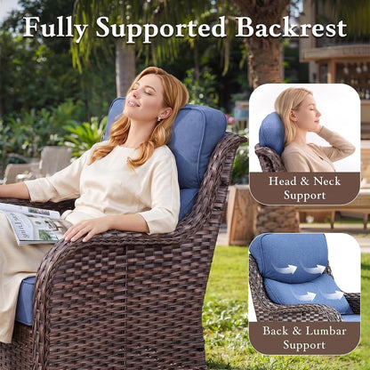 Luxury High Back Outdoor Furniture with 6-Inch Extra Thick Cushions, Patio Furniture Set with Swivel Chairs, 7 PCS Wicker Conversation Set for Yard, Deck, Poolside, Brown/Blue4
