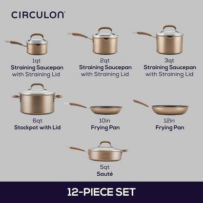 Premier Professional Hard Anodized Nonstick Cookware Induction Pots and Pans Set Nonstick, Home Essentials, 12-Piece, Bronze2