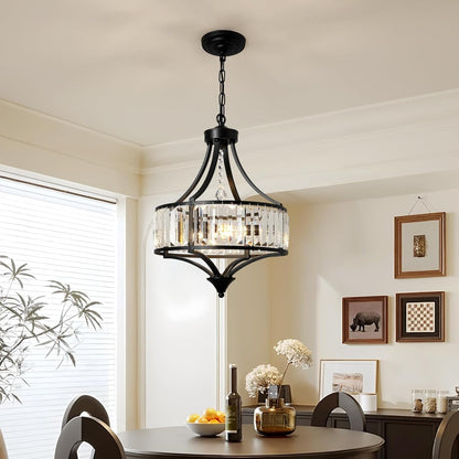 Black Crystal Chandelier Rustic Pendant Light Modern Farmhouse Chandeliers Antique Hanging Light Fixture for Living Room Bedroom Foyer Kitchen Island Entryway 16" W3