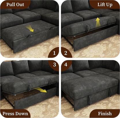 Sectional Sleeper Sofa, Pull Out Couch with Storage,Dark Gray,5 Seat6
