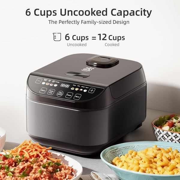 Smart Rice Cooker 6 Cups Uncooked, Fuzzy Logic Rice Maker One-Touch Cooking with Non-Stick Inner Pot, Steamer, Quick Cook, Timer, Auto Keep Warm Feature, Black3