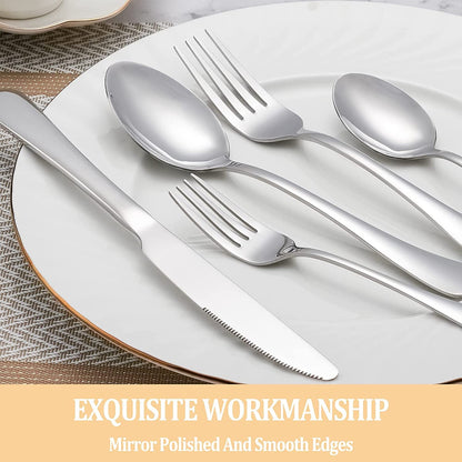 30 Pcs Silverware Set Service for 6,Premium Stainless Steel Flatware Set,Mirror Polished Cutlery Utensil Sets,Durable Kitchen Eating Tableware Sets,Include Fork Knife Spoon,Dishwasher Safe4