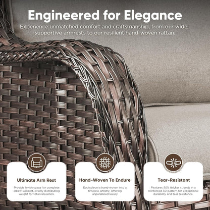 Patio Furniture Set 6 Seats, Oversized Outdoor Sectional Couch, Two 3-Seater Sofas with Coffee Table, Patio Conversation Sets,Ideal for Porch, Deck, Brown Wicker/Beige5