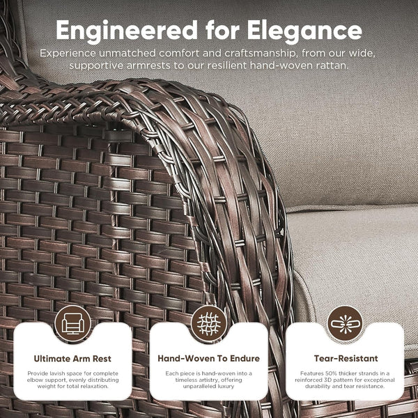 Patio Furniture Set 6 Seats, Oversized Outdoor Sectional Couch, Two 3-Seater Sofas with Coffee Table, Patio Conversation Sets,Ideal for Porch, Deck, Brown Wicker/Beige5