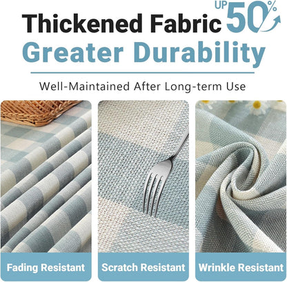 Blue Checkered Tablecloth Rectangle Tables Buffalo Plaid Gingham Table Cloth Cotton Linen Rustic Tablecloths Washable Wrinkle Free for Party Picnic Kitchen, 60"X75" 4-6 Seats4