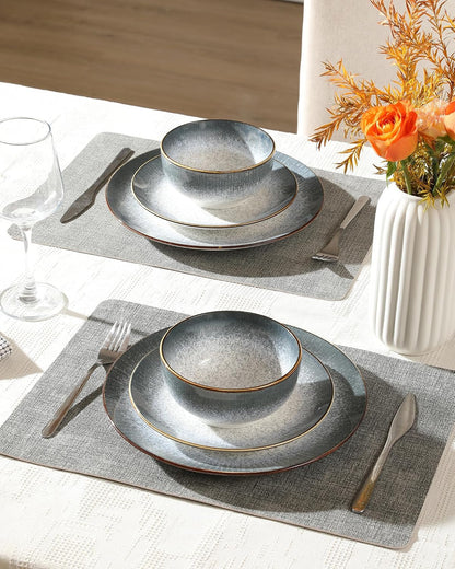 Sweejar Dinnerware Sets Service for 4, 12 Pcs Porcelain Plates and Bowls for Kitchen, Housewaring Gift, Chip and Scratch Resistant Dish Set, Handmade Dishwasher and Microwave Safe Plate Set, Lightgray5