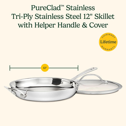 Pureclad™ Pureclad™ Triple-Ply 12" Stainless Steel Skillet with Helper Handle and Cover. PCT22-30HC10