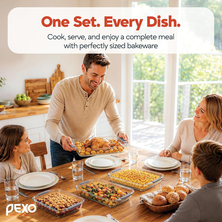 8 Piece Glass Baking Dish Set with Plastic Lids, with Silicone Handles for Easy Grip (1.06QT, 1.69QT, 2.32QT, 3.17QT), Clear Glass Casserole Dishes for Oven, Airtight Lids, Glass Bakeware, Freezer, Oven, and Dishwasher Safe (Gray)+2
