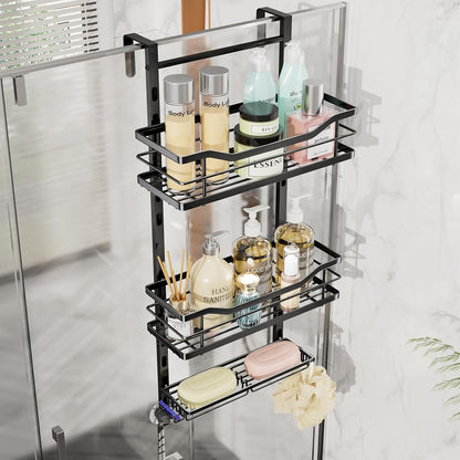 over the Door Shower Caddy - 3 Tier Adjustable Shower Organizer Hanging with Soap Holder, No Drilling Stainless Steel Bathroom Rack Hanging for Body Wash, Shampoo, Soap, Razor, Black1