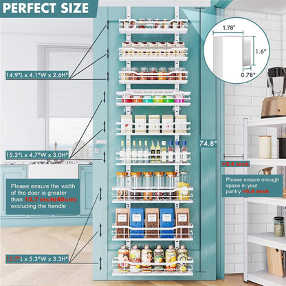 over the Door Pantry Organizer，9-Tier over the Door Organizer with Adjustable Basket，Metal Hanging Pantry Organizers and Storage for Kitchen, Back of Door Seasoning Rack2