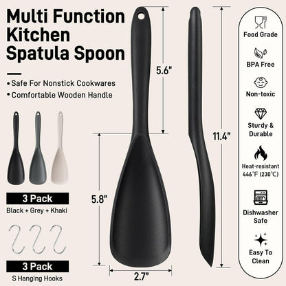 3 PACK Silicone Cooking Spatula & Spoon for Nonstick Cookware, Bpa-Free | Multifunction Spoonula for Baking, Cooking, Serving, Mixing, Stirring, Scoop, Scrape - One-Piece Formed, Dishwasher Safe7