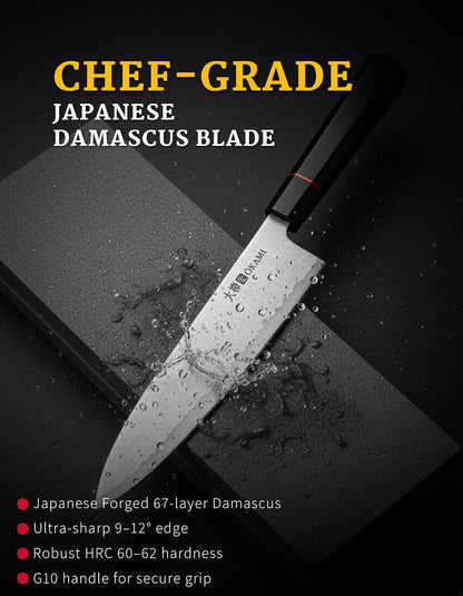 Chef Knife 8 Inch - Hand Forged Kitchen Knife with 67-Layer Japanese Damascus Steel, AUS-10 Core & G10 Handle - Ultra Sharp, Perfectly Balanced Gyuto Knife for Home Chefs and Professionals3