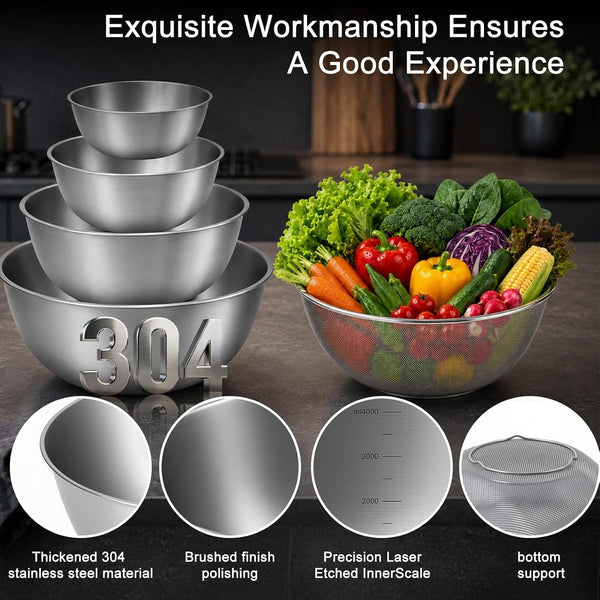 7 Piece Stainless Steel Mixing Bowl Set with Colander for Baking, Cooking6