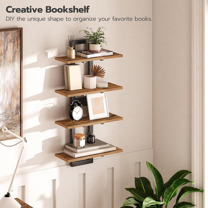 Floating Shelves for Wall, 15" Wall Shelf Set of 2, Wall Mounted Storage Shelves 2-Tier, Hanging Bathroom Shelves, for Living Room, Bedroom, Bathroom, Kitchen, Rustic Brown and Black BF32BJ01G17