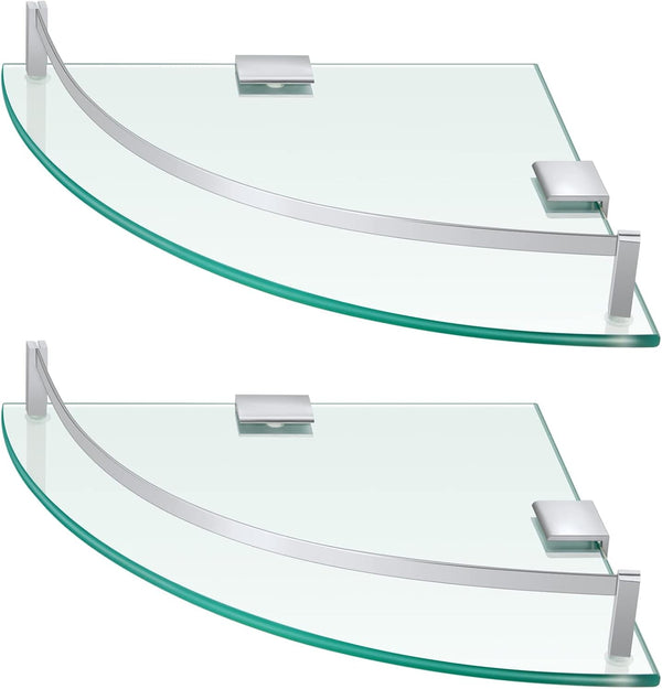 Glass 2 Pack Corner Shower Shelf, Bathroom Corner Shelves Wall Mounted with Tempered Glass and Rustproof Brackets, Floating Shower Organizer for Shampoo, Soap and Bath Accessories, 9.25 Inch1
