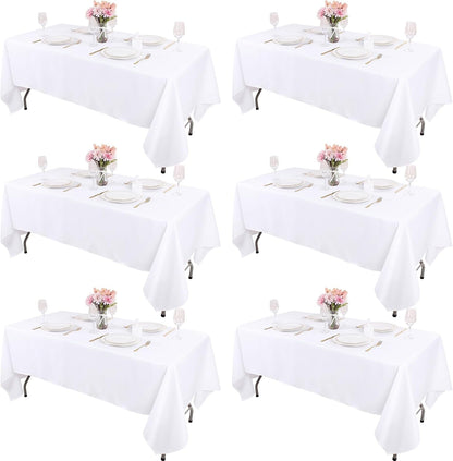 6 Packs White Table Cloths Rectangle 70 X120 Inch Washable Polyester Fabric White Tablecloths for 6-8 Ft Tables Stain and Wrinkle Resistant Reusable Table Covers for Parties Wedding Banquet1